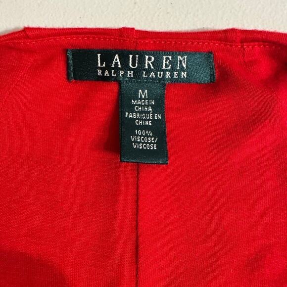 Lauren Ralph Lauren dress red knit sleeveless faux wrap midi length bodycon Sz M - Picture 7 of 7